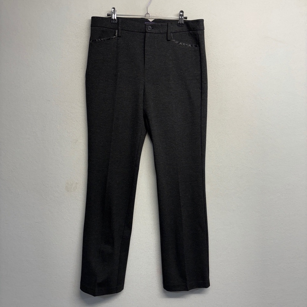 NYDJ Ryan Ponte Straight Stretch faux leather‎ trim 10 Gray trousers style 11710